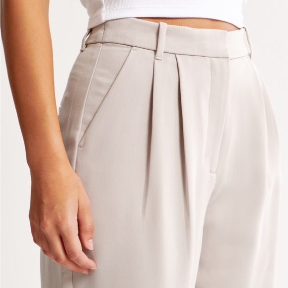 A&F Curve Love Sloane Tailored Wide Leg Pant - Light Taupe - Picture 3 of 7